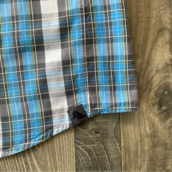 LL Bean Snap Front Roll Tab Outdoor Shirt 
# 288082
Men’s Large 
Blue Grey Plaid - Picture 3 of 8